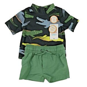 NWT Carter's 2 Piece Baby Rash Guard Set Size 3M Alligator Short Sleeve Swimwear